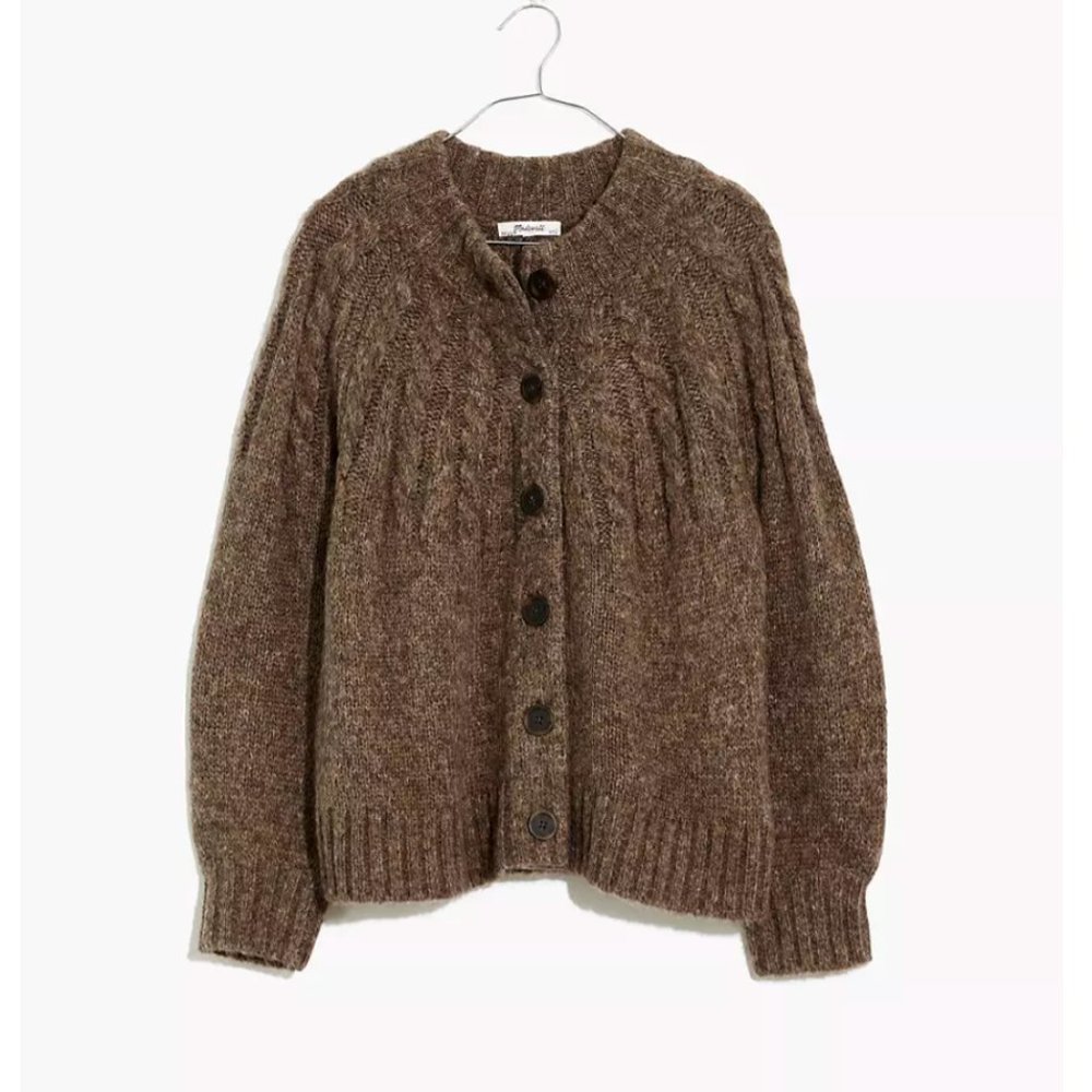 Madewell Harwood Cableknit Mockneck Cardigan Sweater